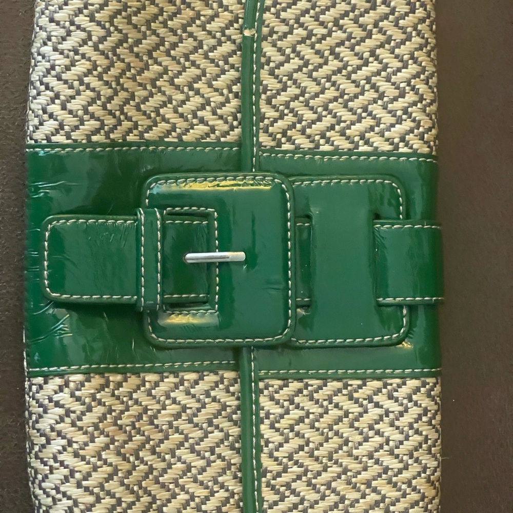 Chinese Laundry Green and Tan Woven Clutch